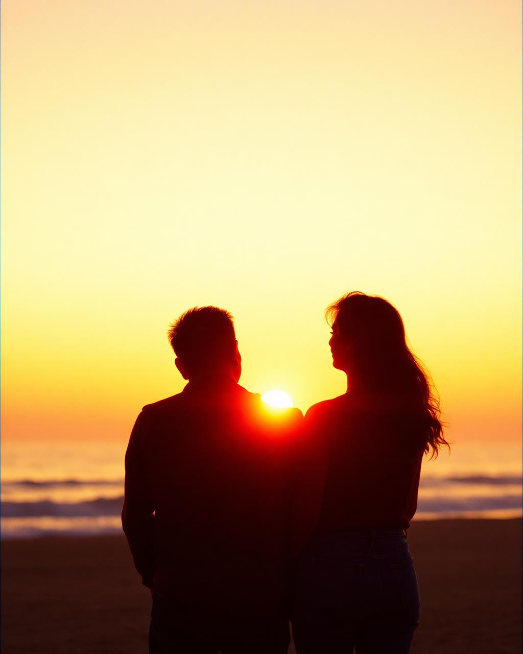 Couple watching sunset at the beach