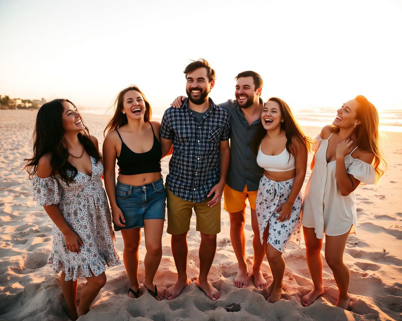 Friends laughing on the sand